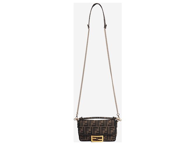 Fendi Mini borsa baguette in jacquard FF marrone - vista 3