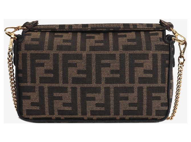 Fendi Mini borsa baguette in jacquard FF marrone - vista 4