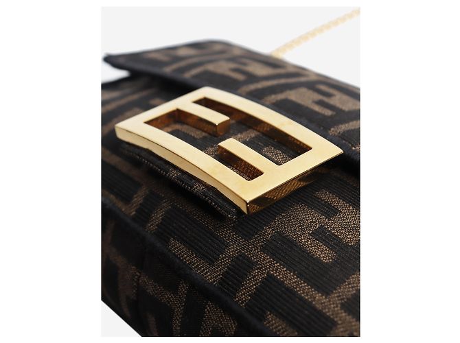 Fendi Mini borsa baguette in jacquard FF marrone - vista 5