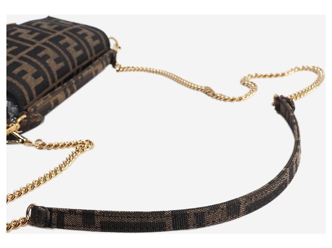 Fendi Mini borsa baguette in jacquard FF marrone - vista 6