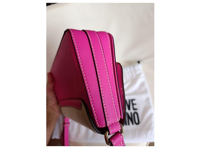 Borsa Love Moschino in tela e pelle rosa e beige - vista 14