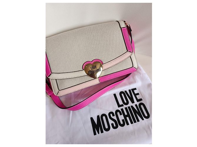 Borsa Love Moschino in tela e pelle rosa e beige - vista 17