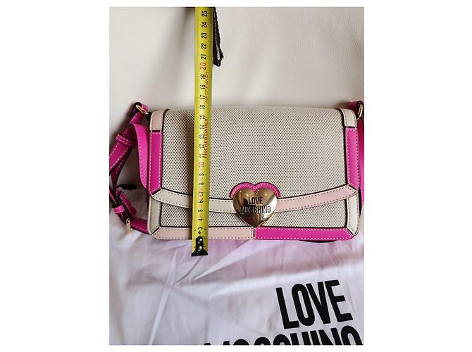 Borsa Love Moschino in tela e pelle rosa e beige - vista 18