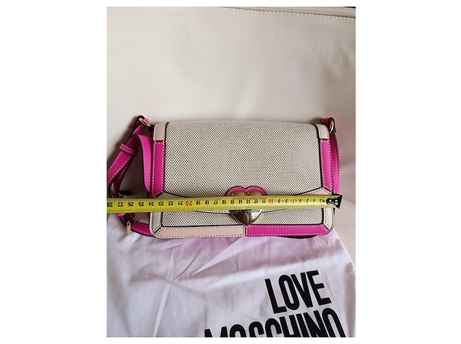 Borsa Love Moschino in tela e pelle rosa e beige - vista 19