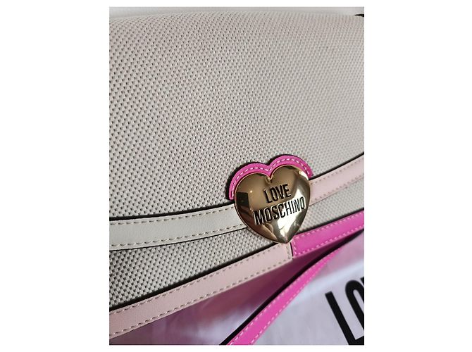 Borsa Love Moschino in tela e pelle rosa e beige - vista 2