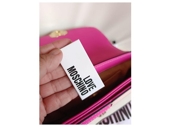 Borsa Love Moschino in tela e pelle rosa e beige - vista 3