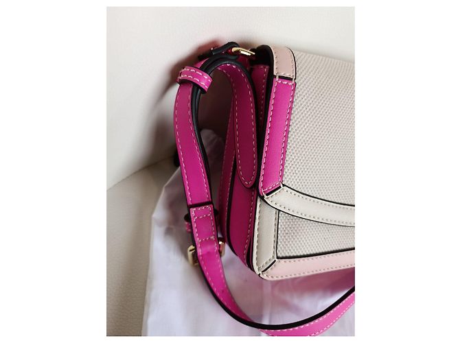 Borsa Love Moschino in tela e pelle rosa e beige - vista 4