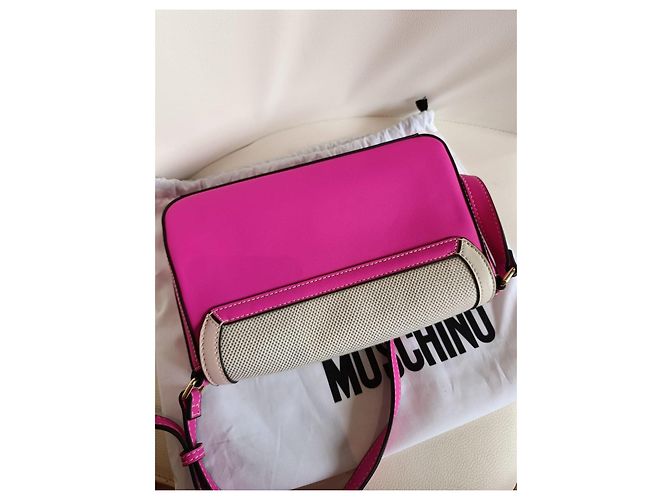 Borsa Love Moschino in tela e pelle rosa e beige - vista 5