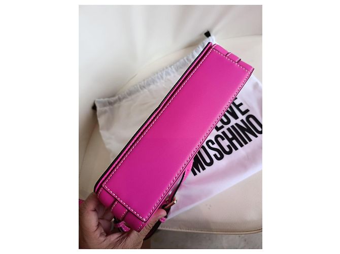 Borsa Love Moschino in tela e pelle rosa e beige - vista 7