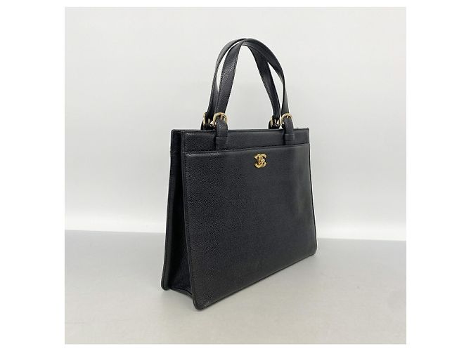 Borsa Tote Chanel in pelle di vitello grana nera - vista 2