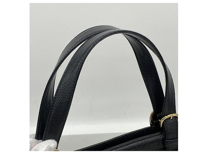 Borsa Tote Chanel in pelle di vitello grana nera - vista 8