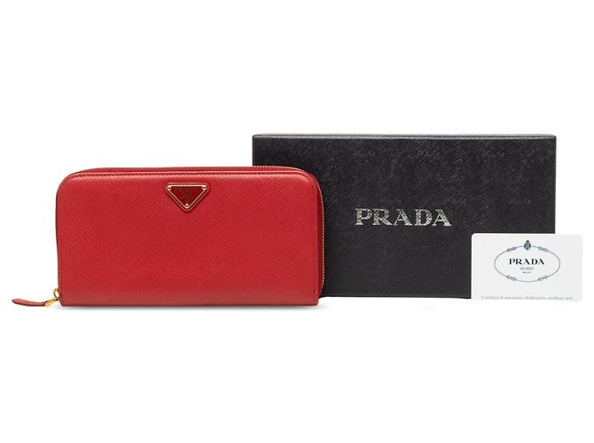 Cartera larga Prada Red Saffiano con cremallera - vista 7