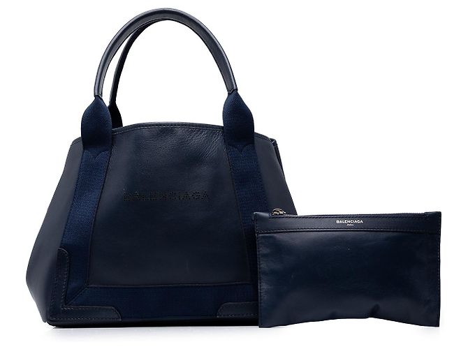 Balenciaga Cabas Tote S in pelle di vitello traforata blu navy - vista 7