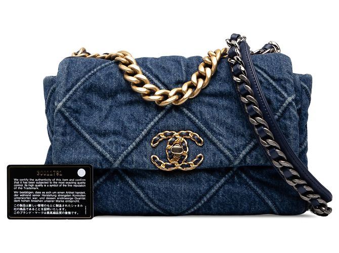 Chanel 19 Flap aus blauem Denim Größe Medium - Ansicht 7