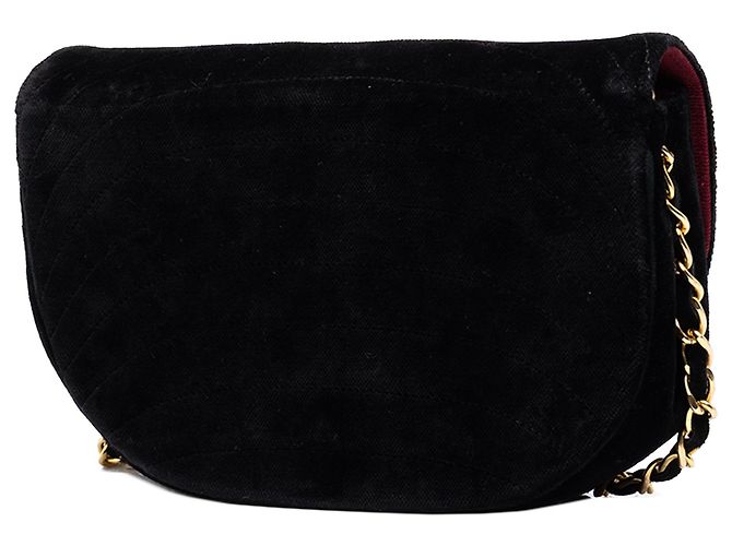 Chanel Black CC Horizontal Quilted Velvet Crescent Flap - vista 2