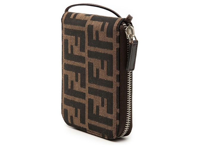 Portafoglio a tracolla con zip Fendi Brown Zucca Canvas - vista 2