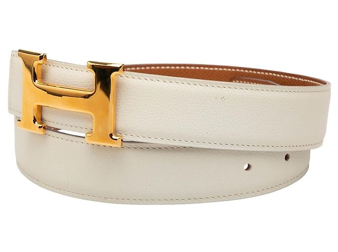 Cintura reversibile Constance H Hermès in Box Calf e Courchevel bianco - vista 2