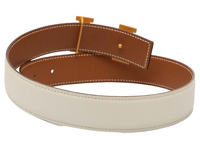 Cintura reversibile Constance H Hermès in Box Calf e Courchevel bianco - vista 3