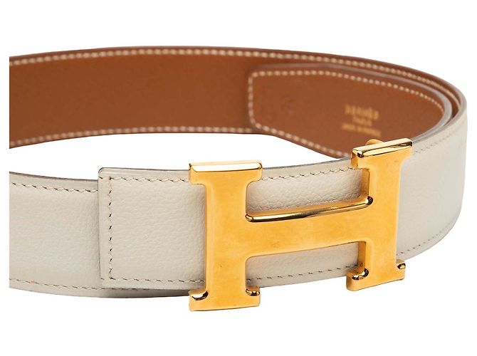 Cintura reversibile Constance H Hermès in Box Calf e Courchevel bianco - vista 4