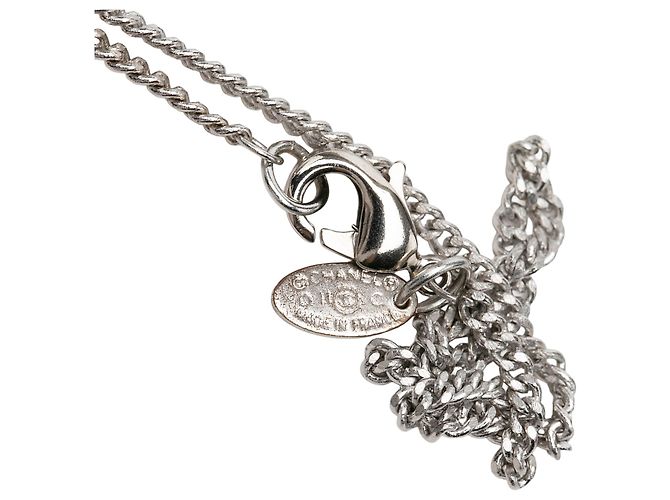 Collana con pendente a cuore in strass e ottone CC argentato Chanel - vista 4