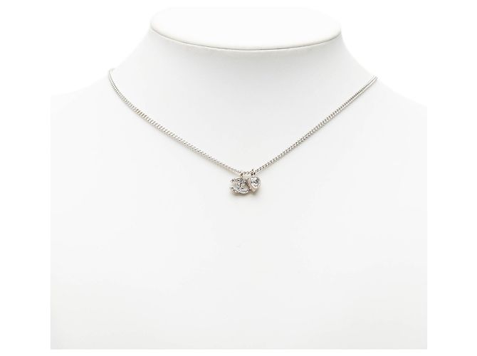 Collana con pendente a cuore in strass e ottone CC argentato Chanel - vista 6