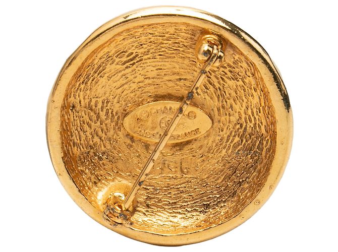 Spilla rotonda Chanel Gold CC placcata oro a raggiera - vista 2