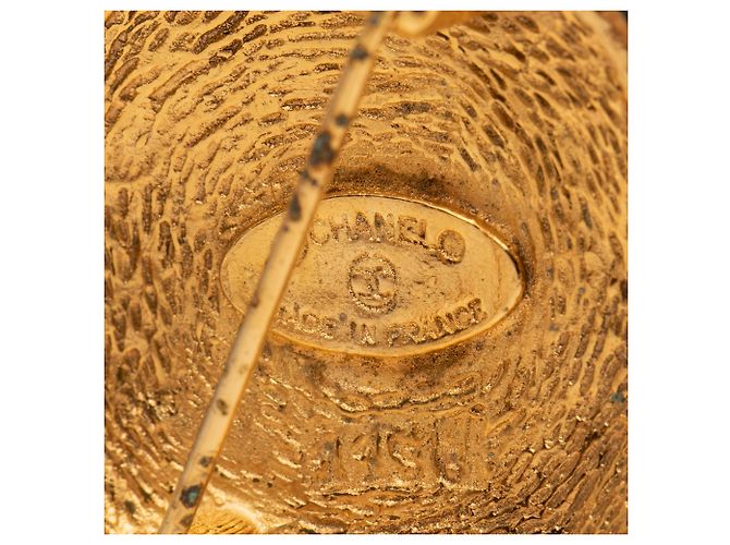 Spilla rotonda Chanel Gold CC placcata oro a raggiera - vista 3
