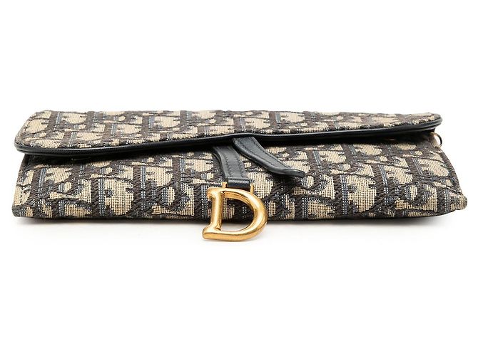 Borsetta Saddle Dior in tela Oblique blu piccola con catena - vista 3