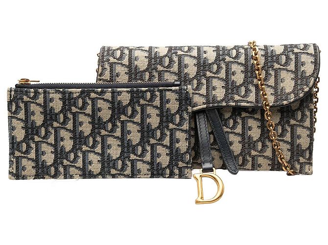 Borsetta Saddle Dior in tela Oblique blu piccola con catena - vista 7