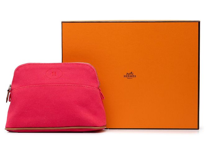 Hermès Bolide Trousse De Voyage Pouch PM in Toile Rosa - vista 7