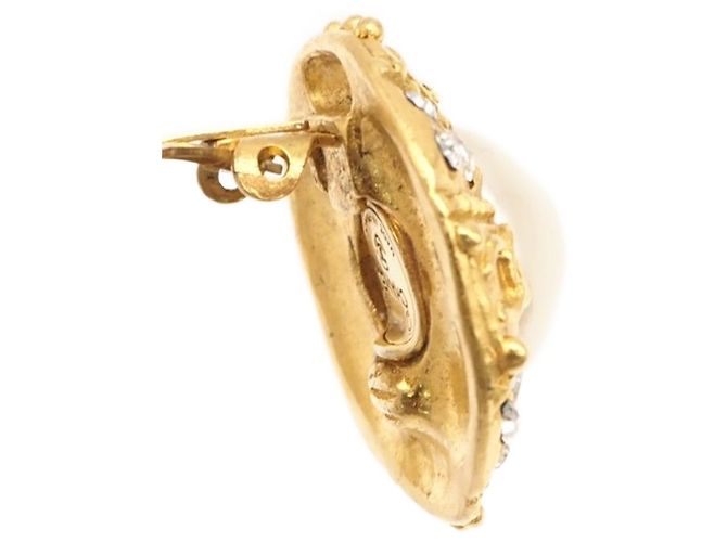 Orecchini a clip rotondi Chanel Gold CC placcati in oro con perle finte e strass - vista 11