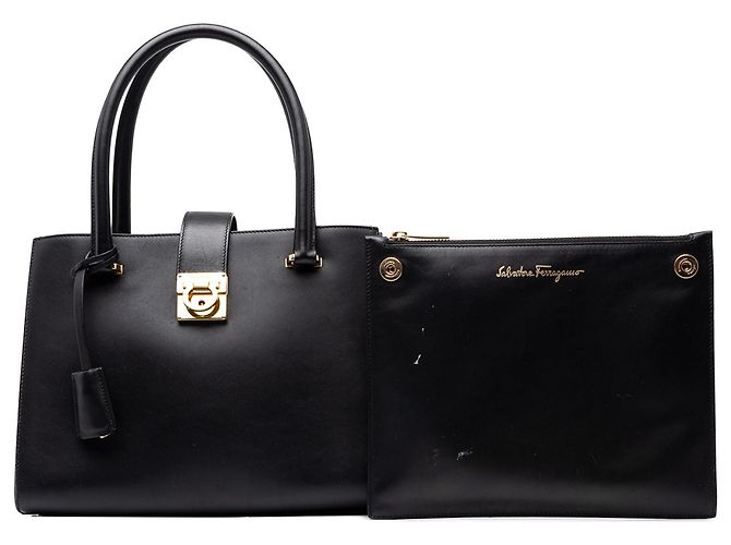 Salvatore Ferragamo Borsa Ferragamo Gancini Juliette Lock Story in pelle nera - vista 7