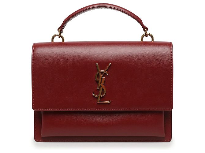 Autre Marque Borsa Saint Laurent Sunset Top Handle Large in pelle di vitello rossa con monogramma - vista 5