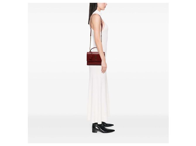 Autre Marque Borsa Saint Laurent Sunset Top Handle Large in pelle di vitello rossa con monogramma - vista 6