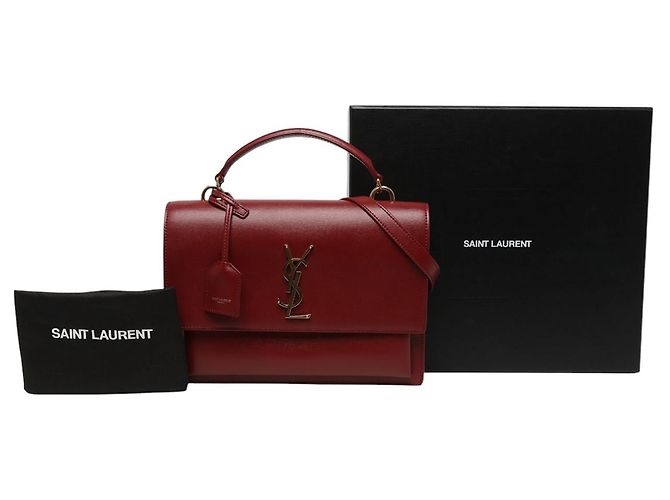 Autre Marque Borsa Saint Laurent Sunset Top Handle Large in pelle di vitello rossa con monogramma - vista 7