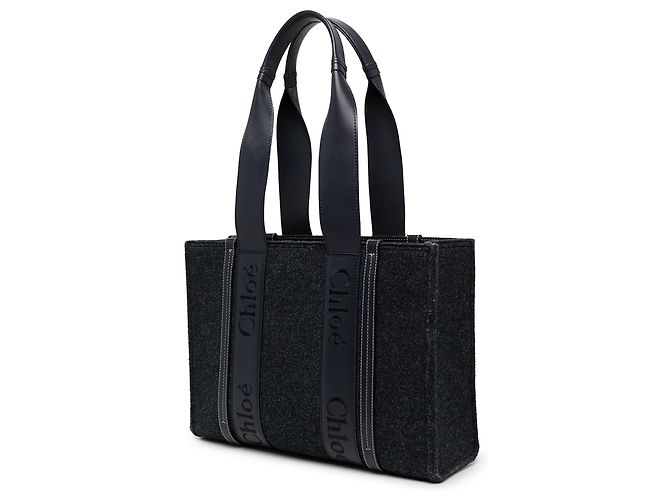 Borsa Chloé Blue Medium Felt Woody Tote - vista 2