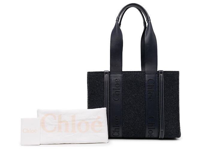 Borsa Chloé Blue Medium Felt Woody Tote - vista 6
