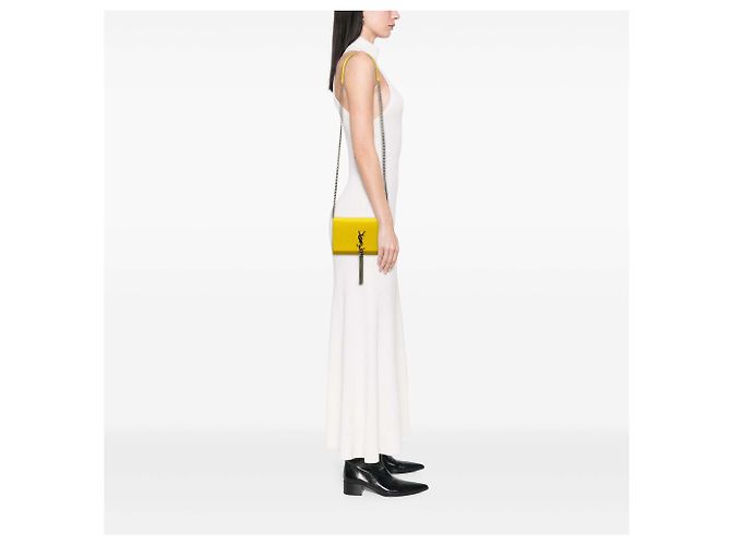 Autre Marque Saint Laurent Portafoglio con catena Kate Tassel Monogram in Grain de Poudre Giallo - vista 6