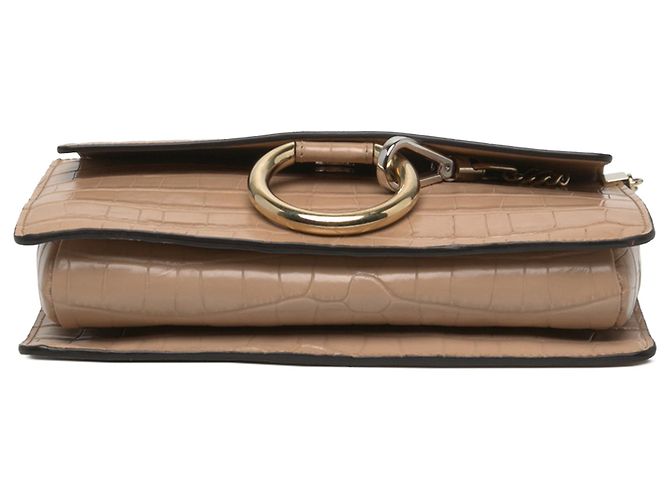 Chloé Faye Piccola Borsa a Tracolla in Pelle Effetto Coccodrillo Beige - vista 3