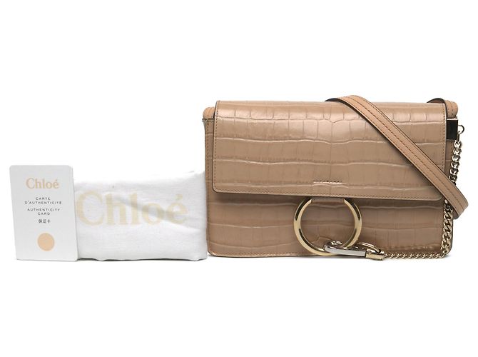 Chloé Faye Piccola Borsa a Tracolla in Pelle Effetto Coccodrillo Beige - vista 6
