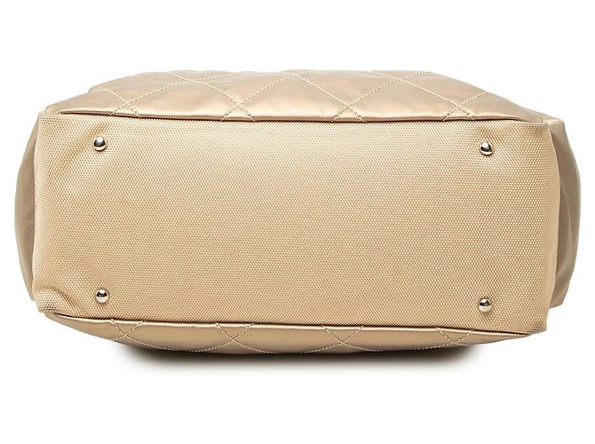 Saco Tote Chanel Paris Biarritz Large em lona revestida acolchoada Gold - vista 3