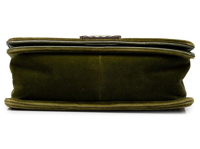 Chanel Boy Flap Old Medium in Tweed e Velluto Verde - vista 3