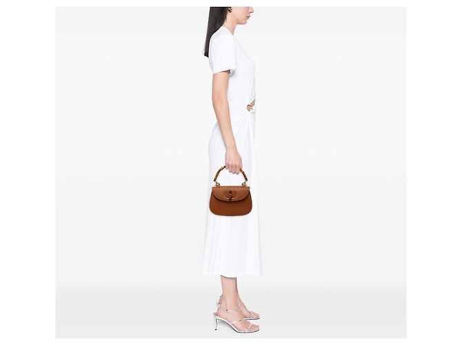 Gucci Brown Small Grained Calfskin Bamboo Night - vista 6