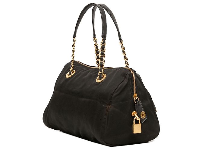Borsa Bauletto Prada in Tessuto Nero con Catena - vista 2