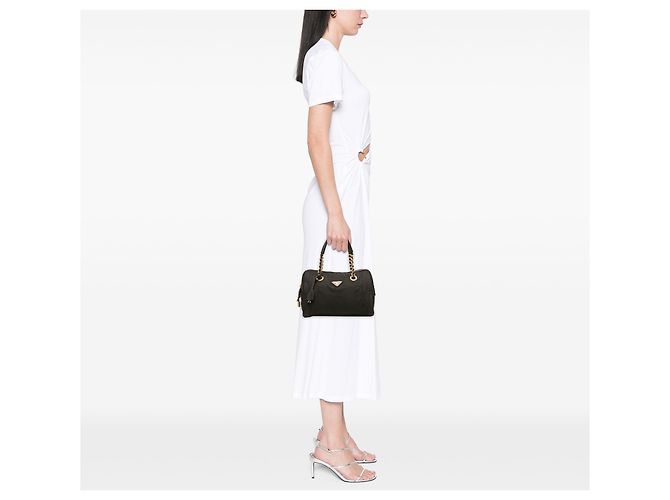 Borsa Bauletto Prada in Tessuto Nero con Catena - vista 6