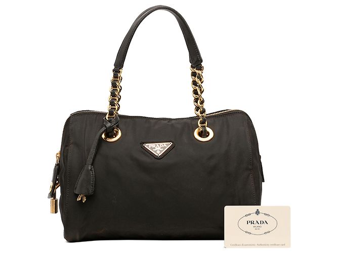 Borsa Bauletto Prada in Tessuto Nero con Catena - vista 7