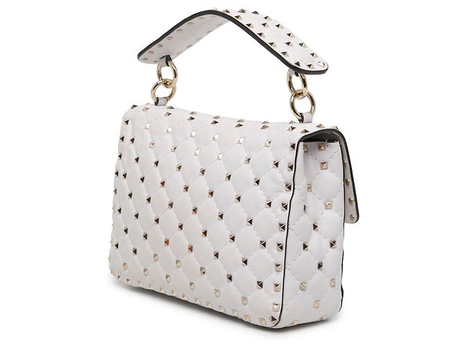 Borsa Satchel Valentino Rockstud Spike Medium in Nappa Bianco - vista 2