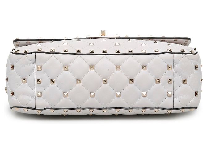 Borsa Satchel Valentino Rockstud Spike Medium in Nappa Bianco - vista 3