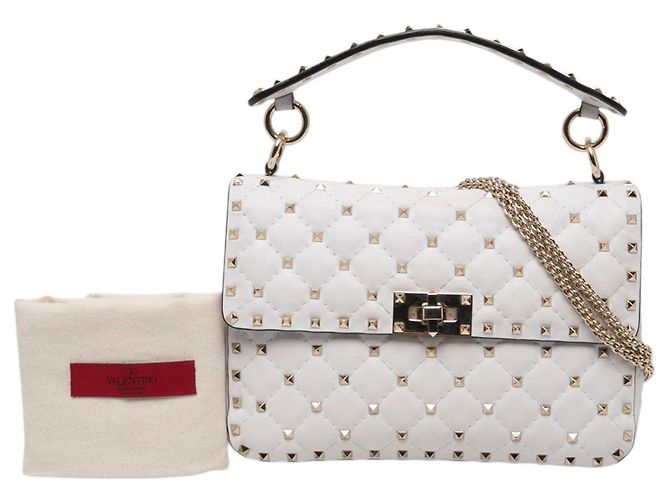 Borsa Satchel Valentino Rockstud Spike Medium in Nappa Bianco - vista 6
