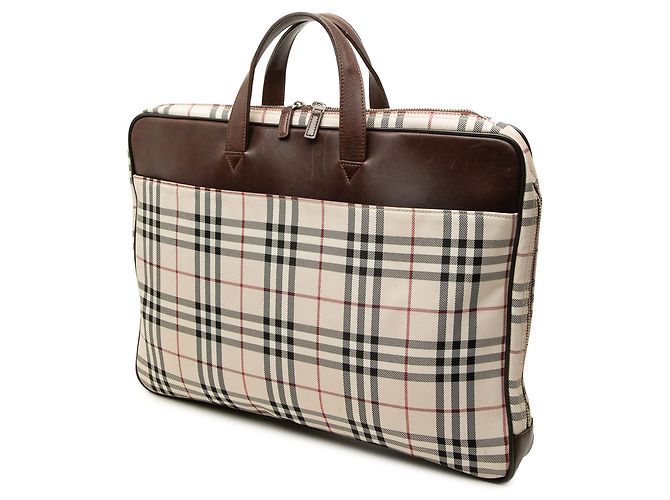 Borsa business Burberry Beige House Check Canvas - vista 2